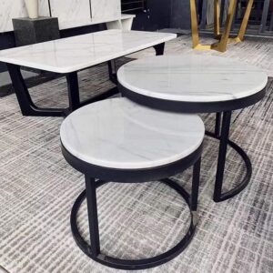 White Marble Set of 3 Round Table