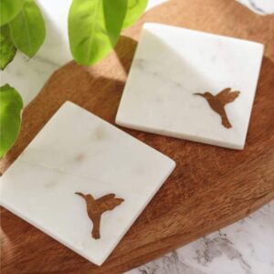 White Marble Golden Bird Tea Coaster