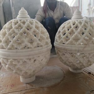 Hand-Carved Marble Garden Lamp - Antique Stone Pillar Light